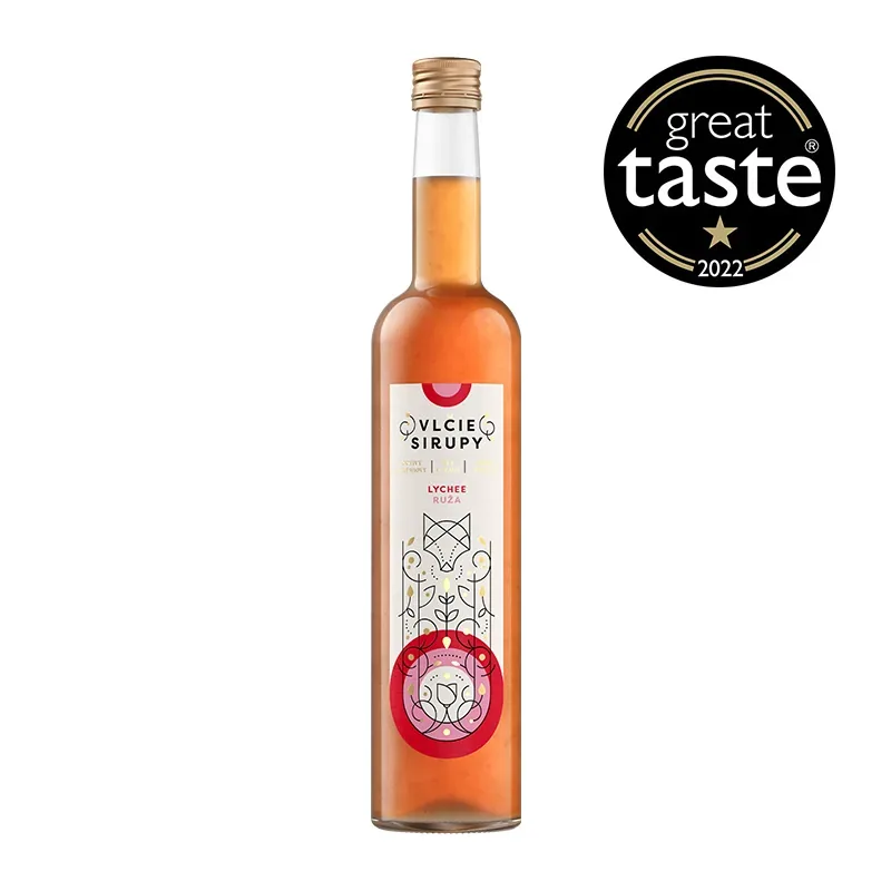 Lychee – Ruža, sirup Vlčie sirupy na limonády a drinky, fľaša