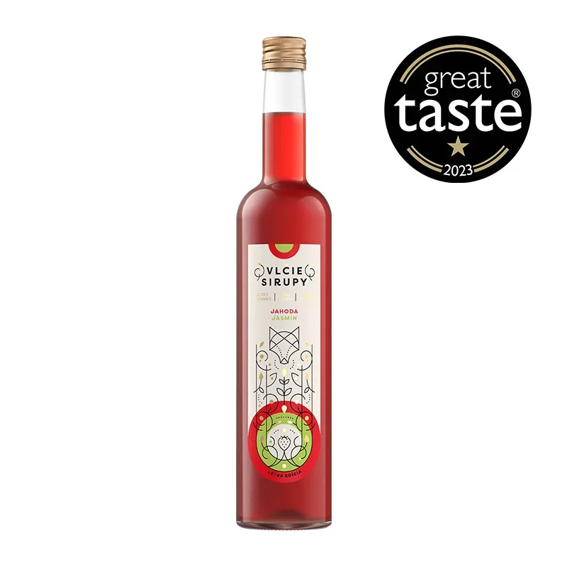 Jahoda – Jasmín, sirup Vlčie sirupy na limonády a drinky, fľaša