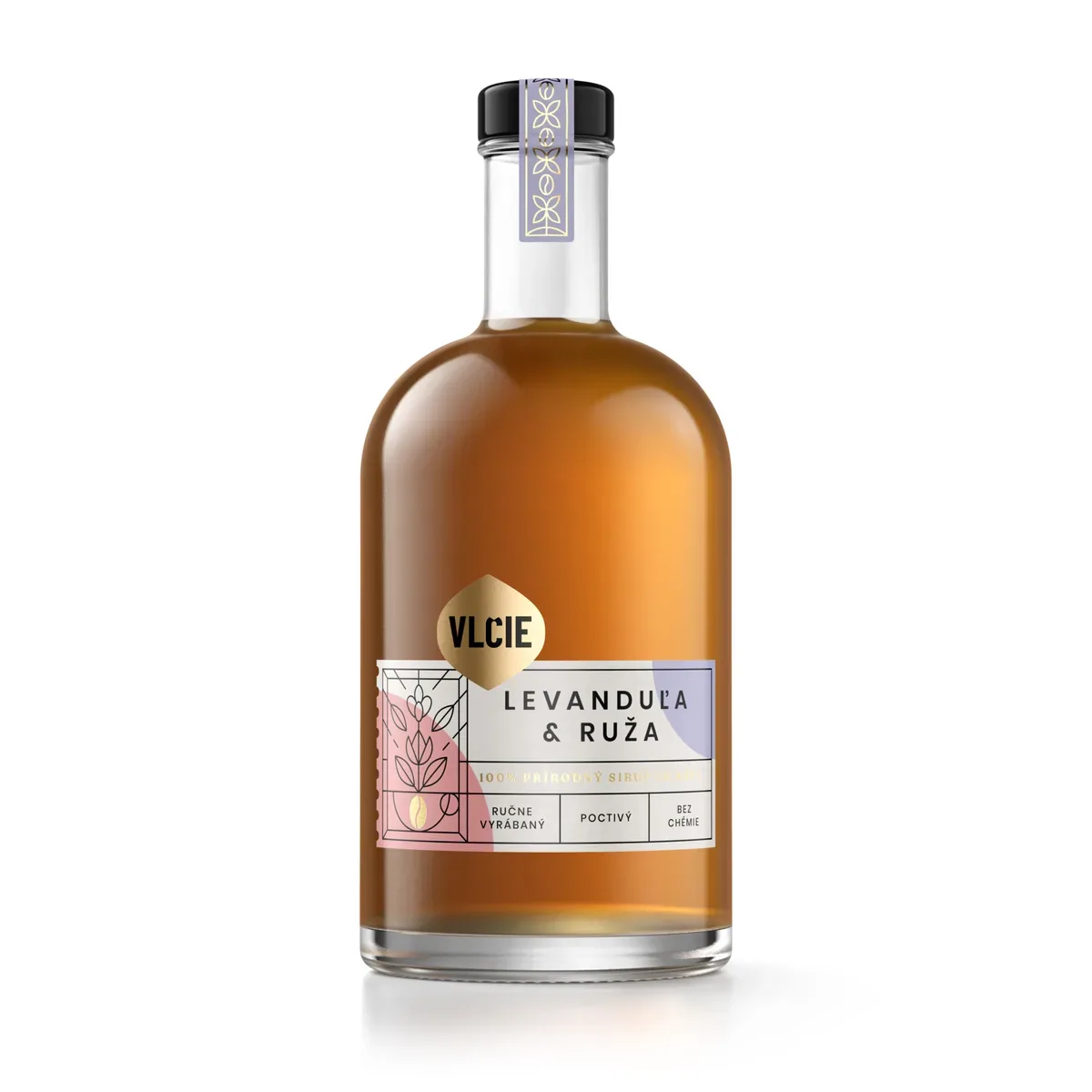 Levanduľa – Ruža – sirup do kávy Vlčie sirupy, fľaša 0,5 l