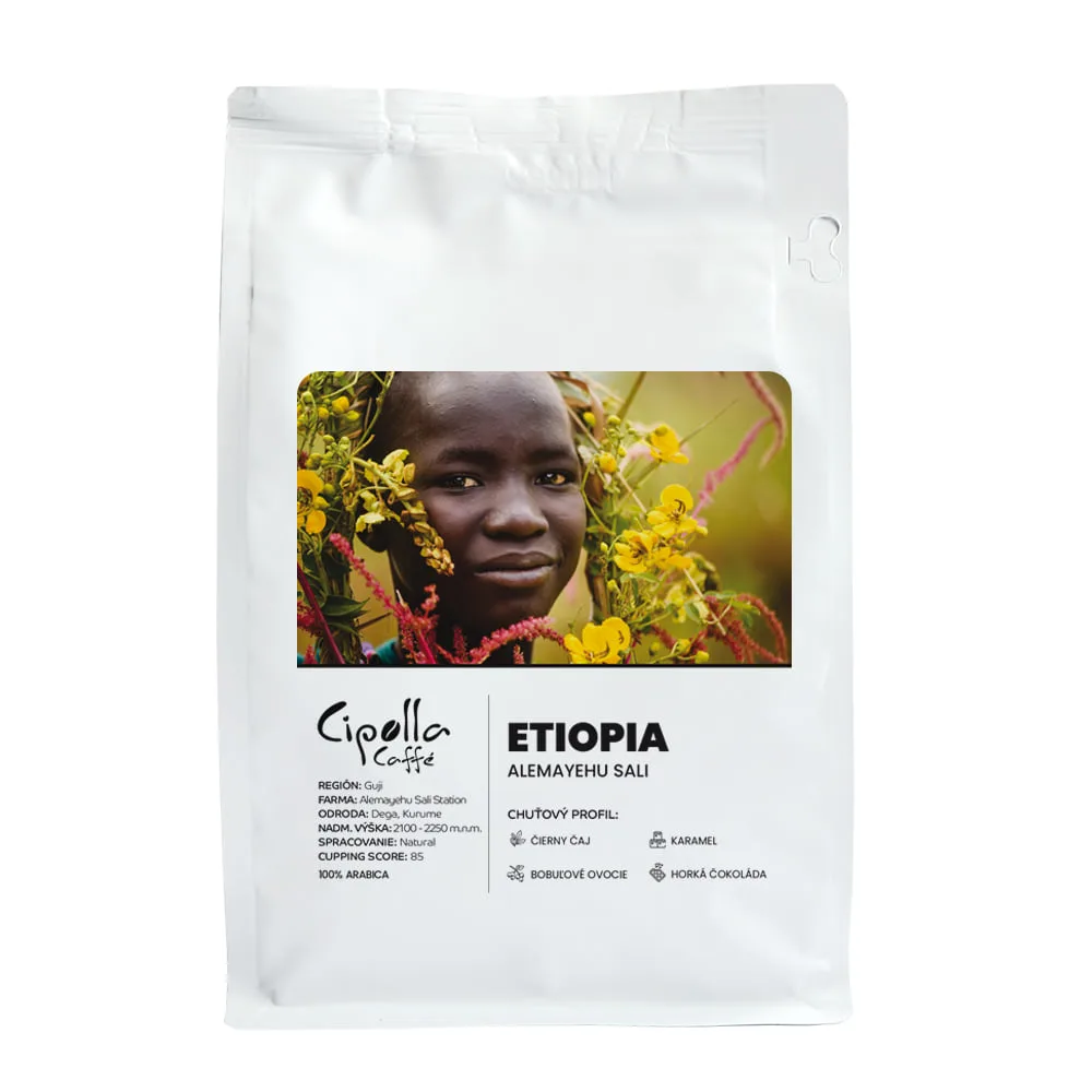 Etiopia Alemayehu Sali — balenie zrnkovej kávy